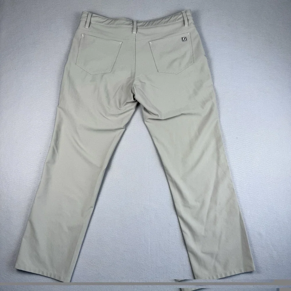 Footjoy Athletic Fit Chino Pant 35x30 Tan Golf 5-Pocket Logo Performance Stretch